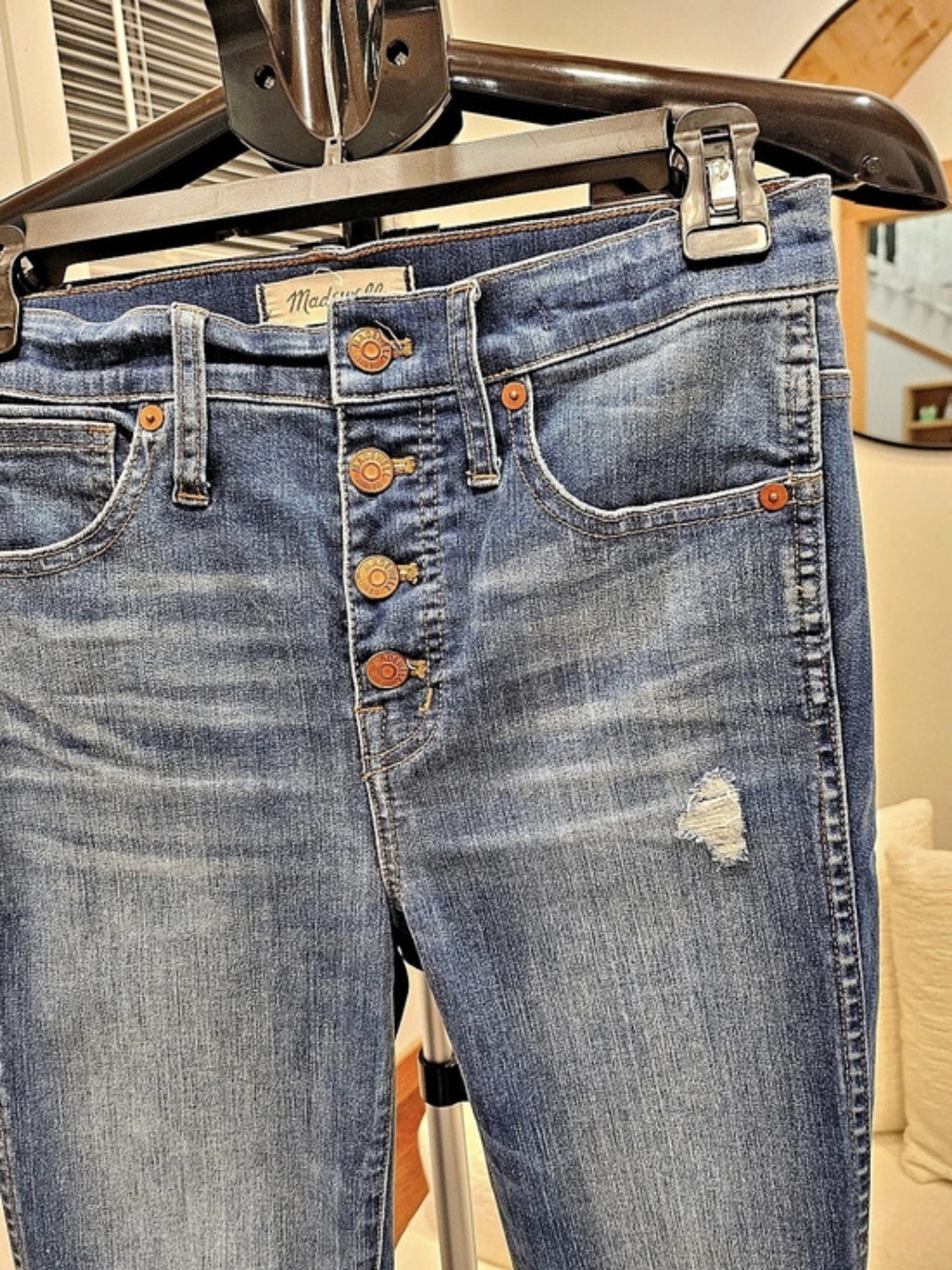 Madewell 10" High-Rise Skinny Distressed Skinny Jeans in Blue Waist 26 - Picture 2 of 9